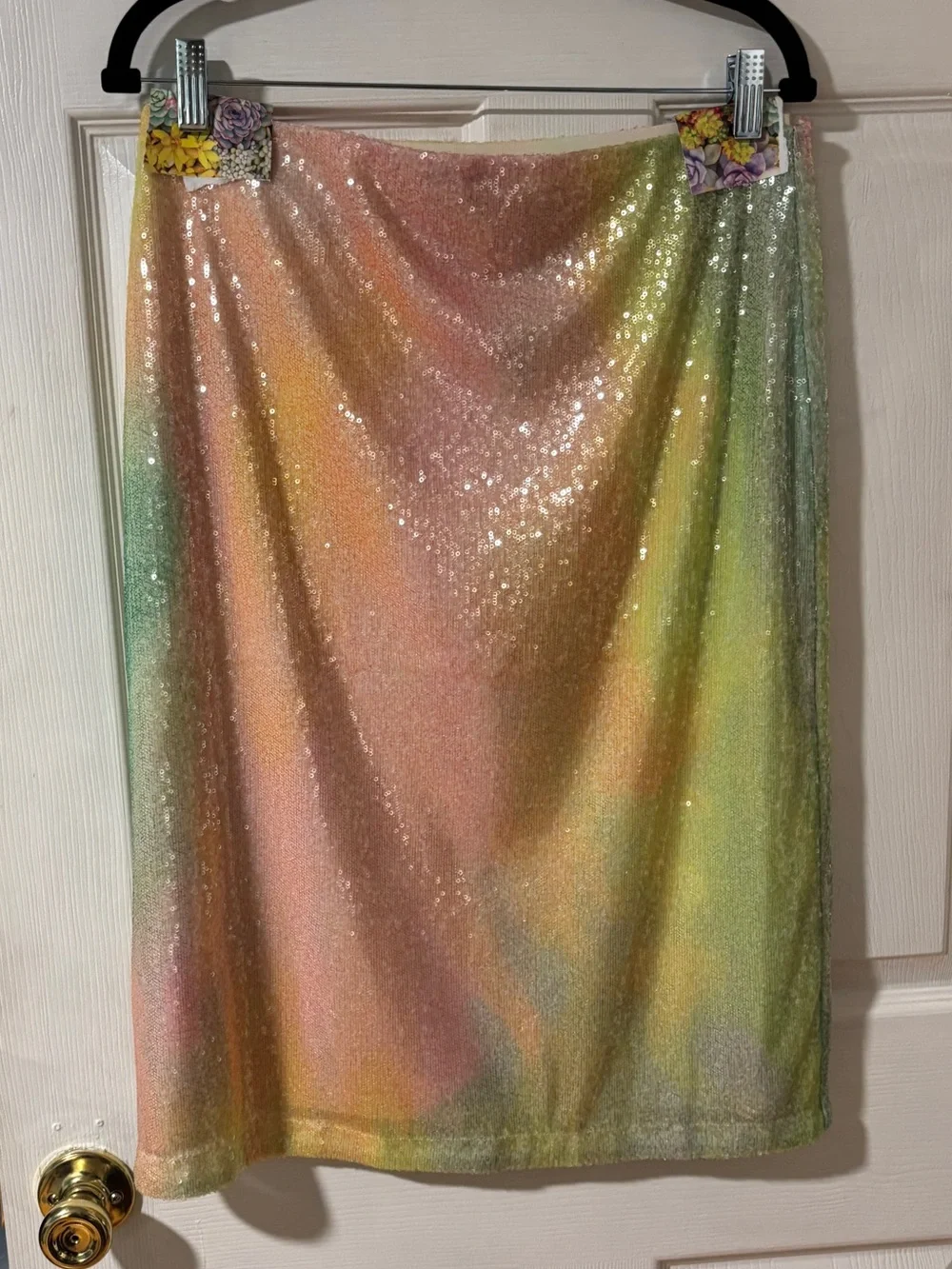 NWOT STINE GOYA Arwen Rainbow Multicolor Sequined Midi Wrap Skirt S